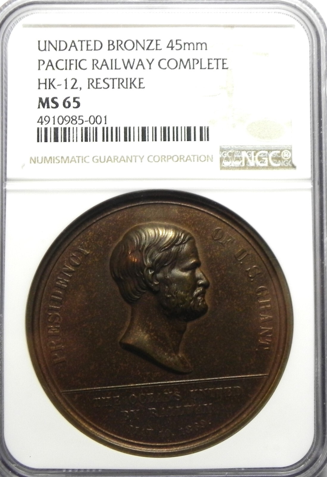 1869 HK-12 Pacific Railway Completion -20th Century RESTRIKE-NGC MS65