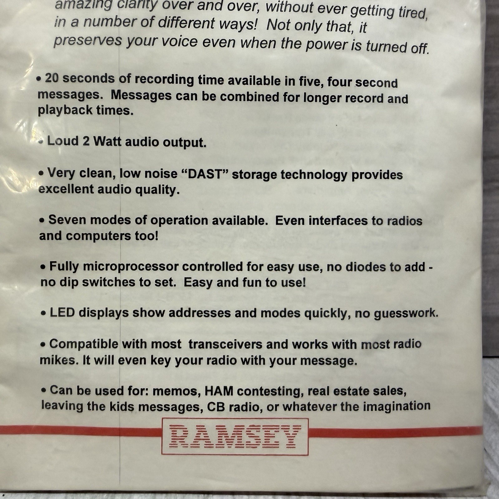 Vintage Ramsey Electronics CB-1 Chatterbox Voice Recorder Kit Sealed USA Made