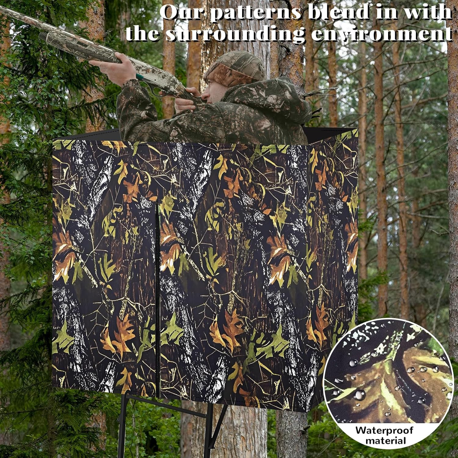 Hunting Tree Stand Blind Cover with Zipper and Pockets for Deer and Turkey