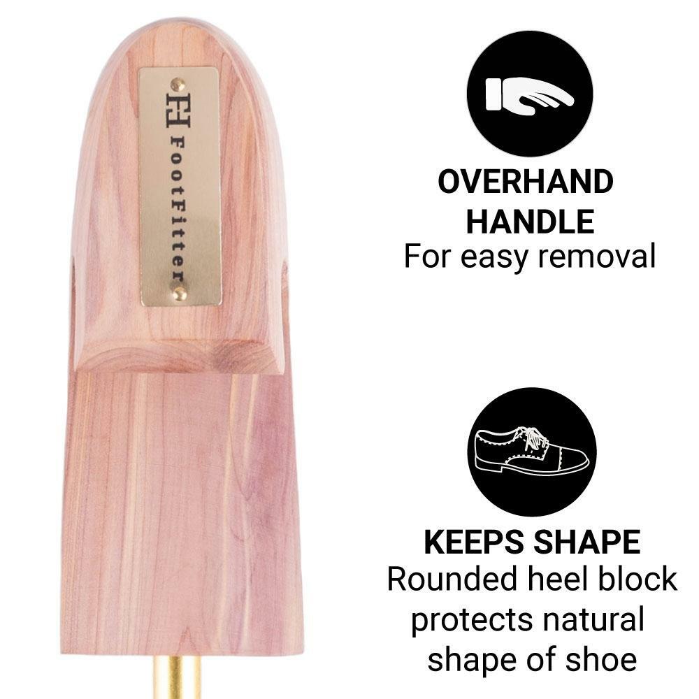 FootFitter Cedar Shoe Trees, Full Toe Block & Wide Hook Heel- Mens Med [8 - 9.5]