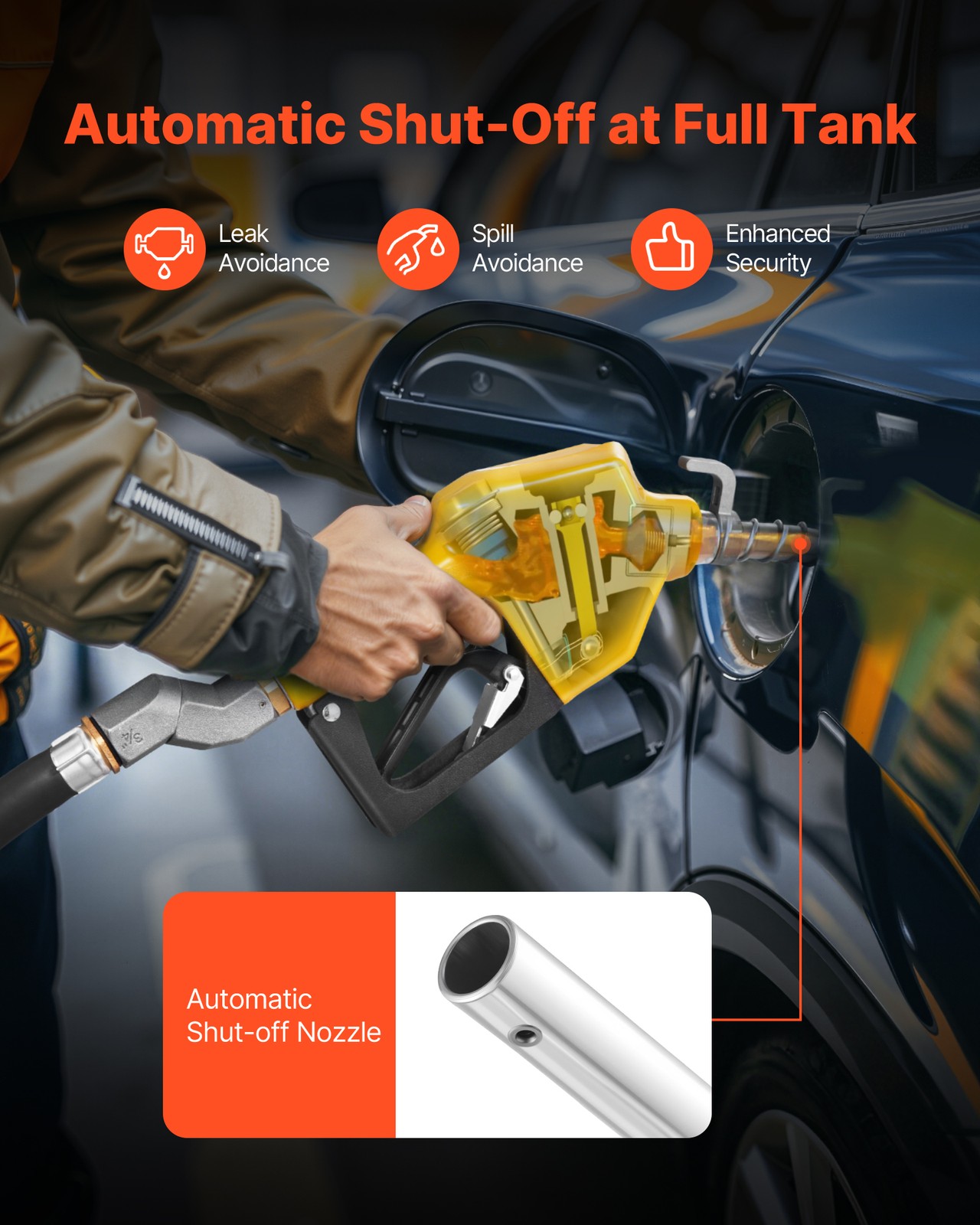 VEVOR 3/4 in NPT Automatic Fuel Nozzle 0.78 in Spout Auto Shut Off Diesel Nozzle