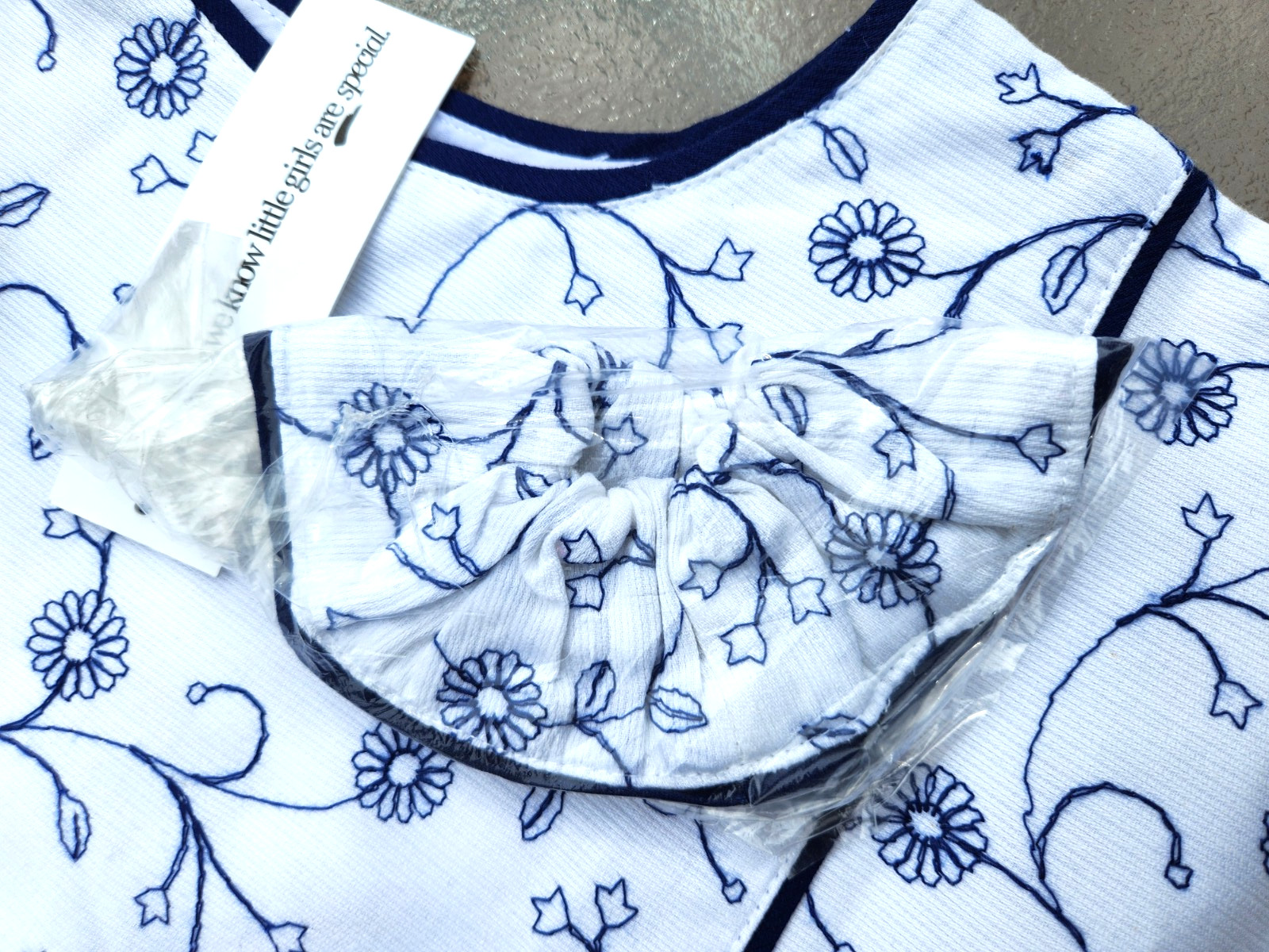 POLLY FLINDERS DRESS Sleevless White/Blue + matching Ponytail Band Girl's 10 NEW