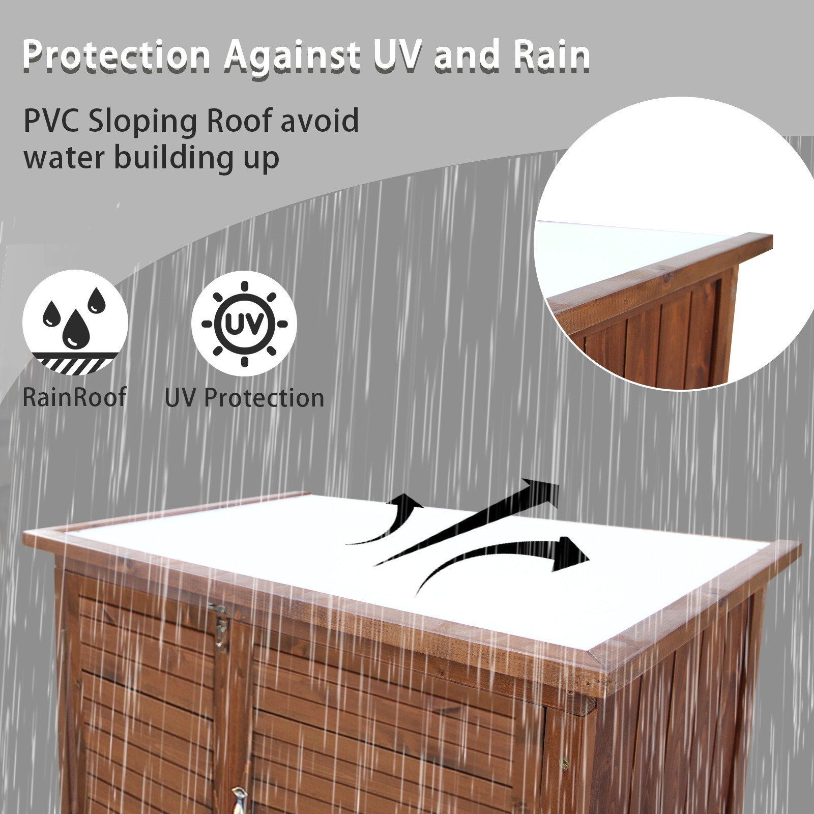 Outdoor Wooden Storage Cabinet with Waterproof PVC Roof