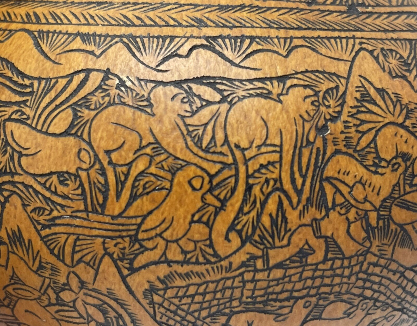 Vintage Peruvian Story Telling Gourd Finely Detailed Hand Carved Rattle