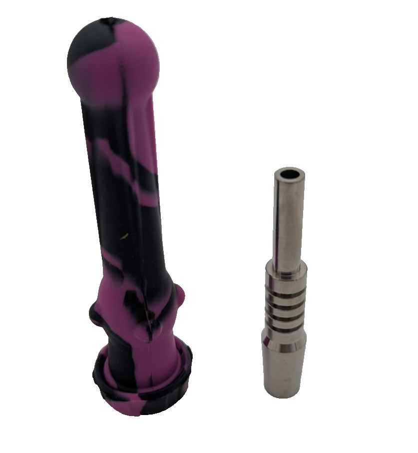 Silicone Honey Straw Nector Collector 14mm Titanium Tip w/Dish Cap BK/PP