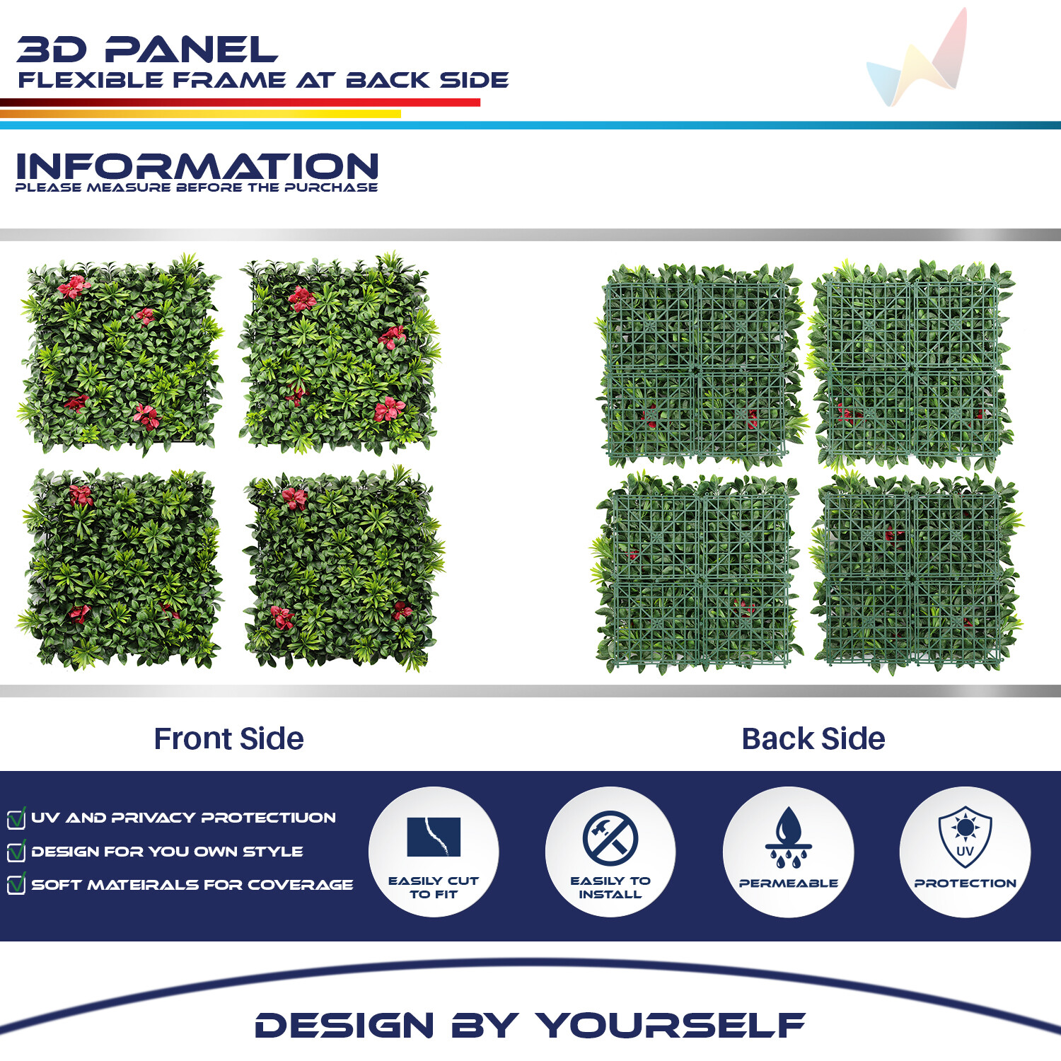 40"x40" Artificial Faux 3D Mix Leaf Privacy Fence Screen Decor Panel Hedge V1