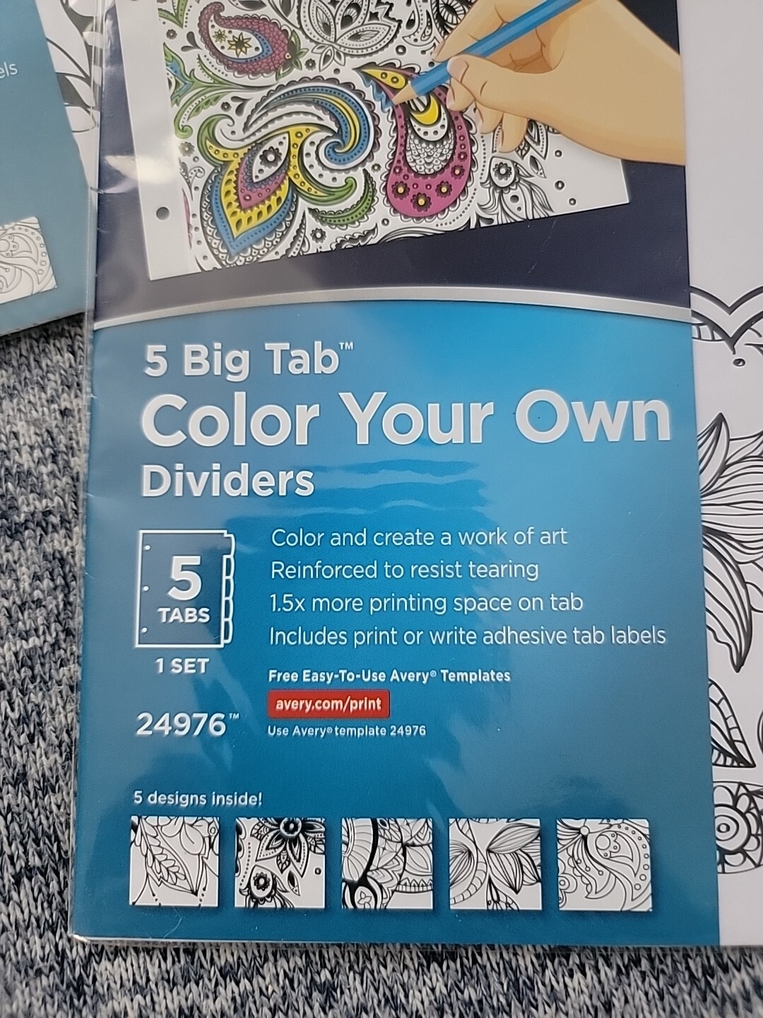 Avery/Big Tab/Color Your Own Dividers/5-Tabs/ New! Lot Of 3