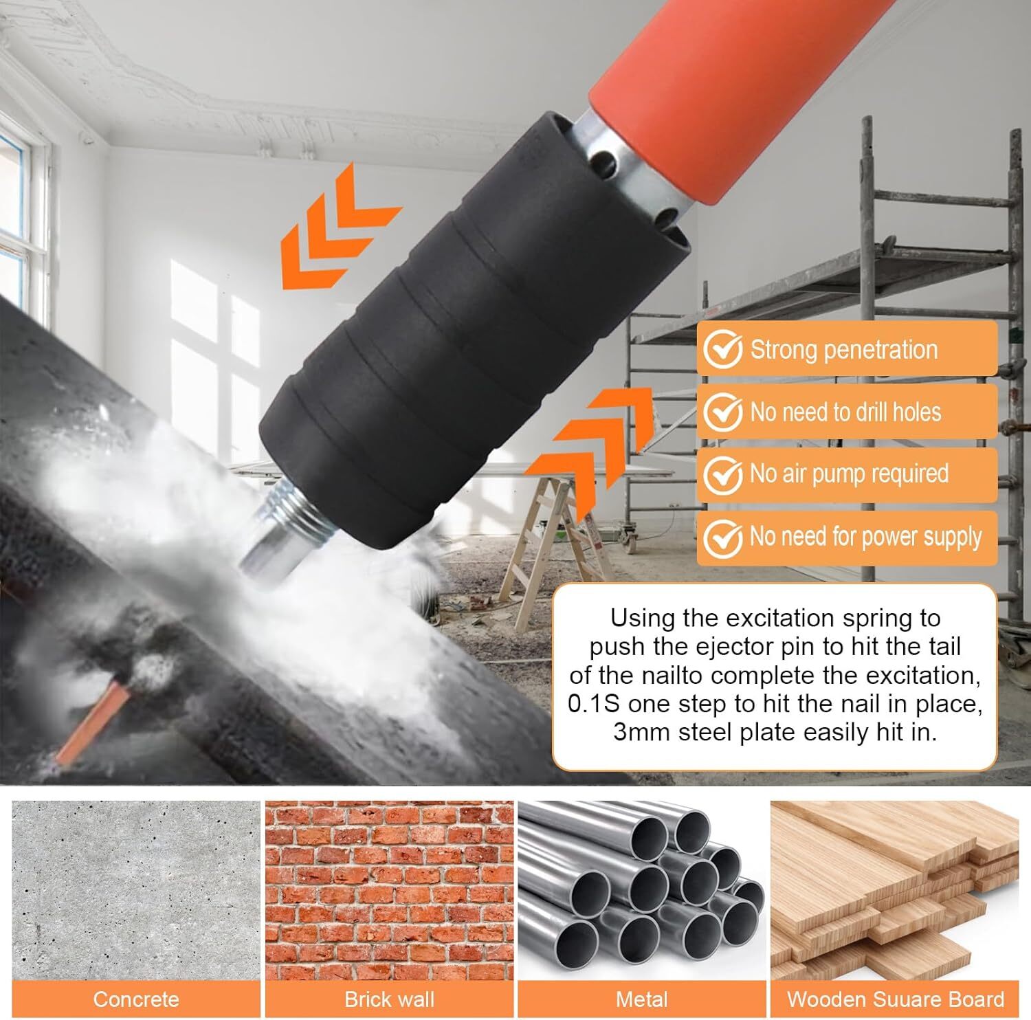 Concrete Nail Gun Kit 50 Pcs Nails Manual Steel Nail Gun Wall Fastening Tool Set