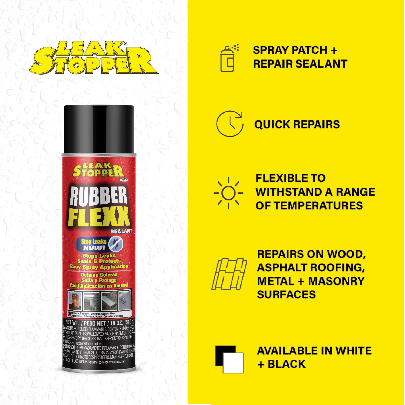Rubber Flexx Leak Repair & Sealant Spray 18 Oz 100% Flexible Seal Waterproof NEW