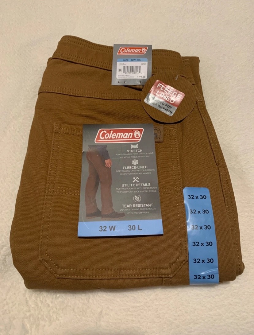 Coleman Men's Carpenter Fleece Lined Pants Choose SZ & Color Toffee, Green, Grey