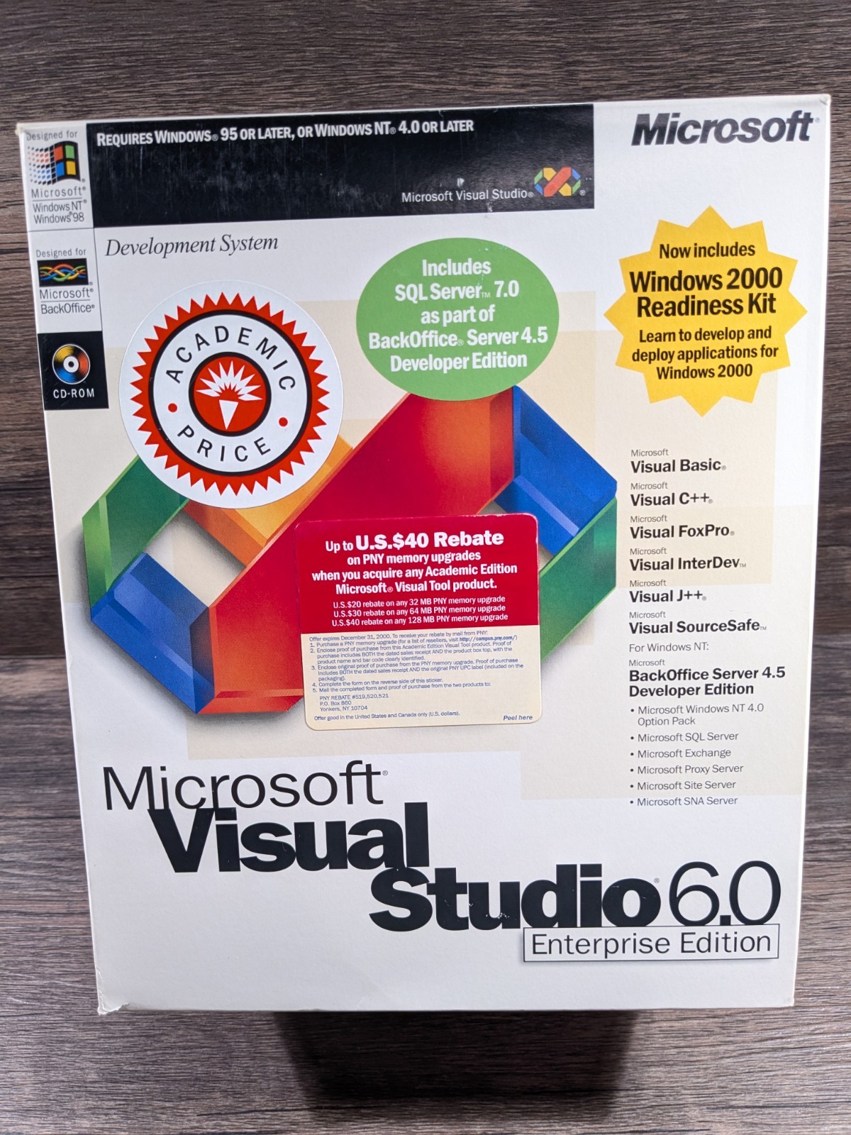 Microsoft Visual Studio 6.0 Enterprise Edition 628-00404 Retail Box Complete NOB