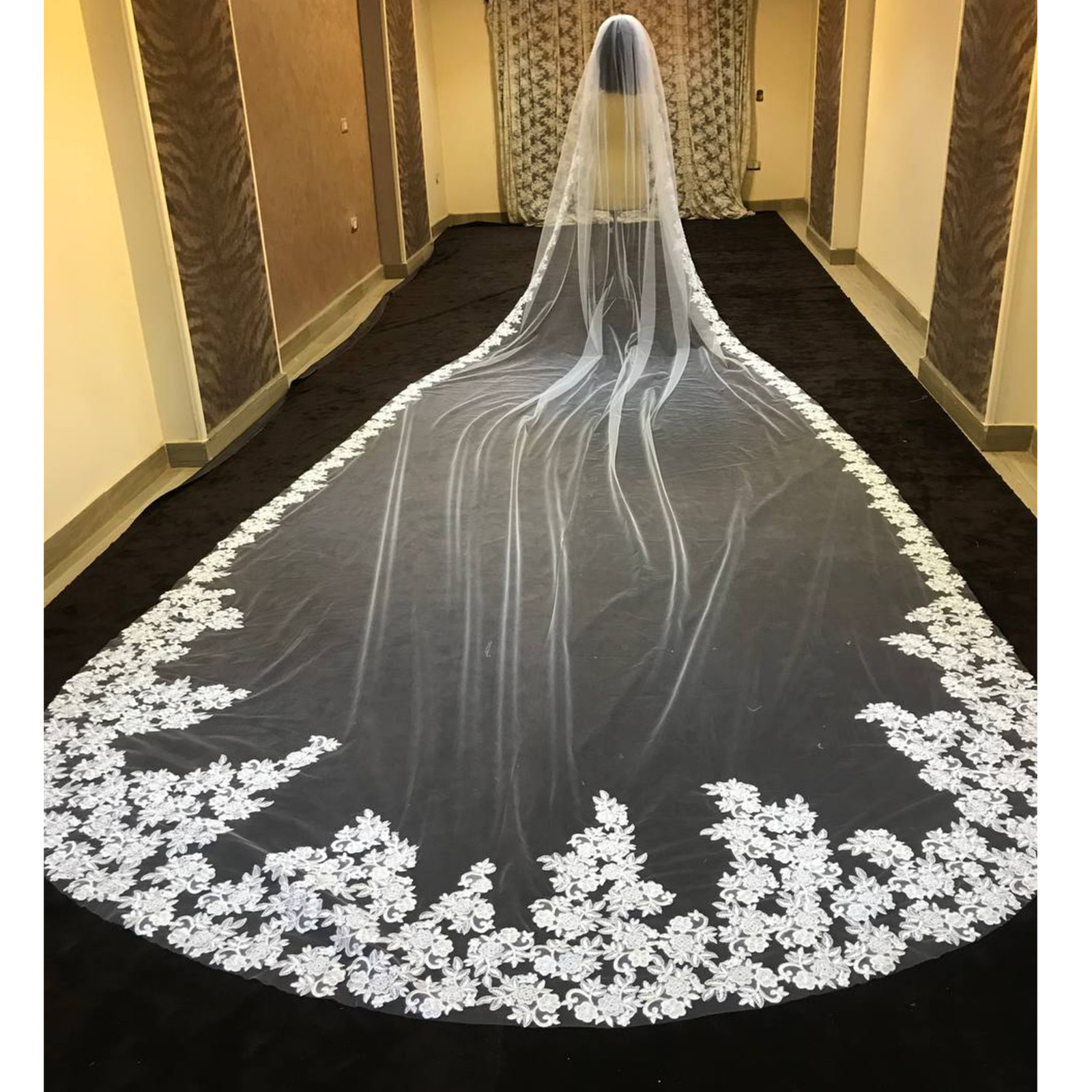 bridal veil lace edge 5 meters length 1 tier Embroidery lace veil