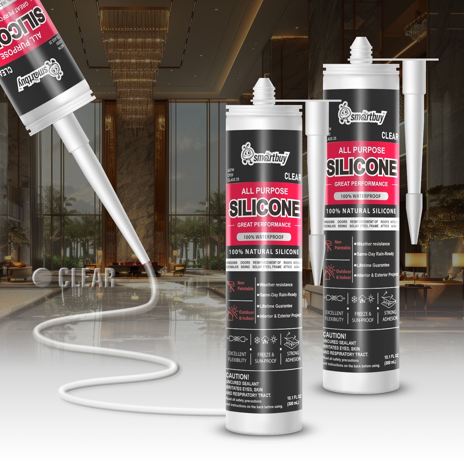 Smartbuy All Purpose 100% Clear Silicone Sealant Adhesive For Glass Window Door