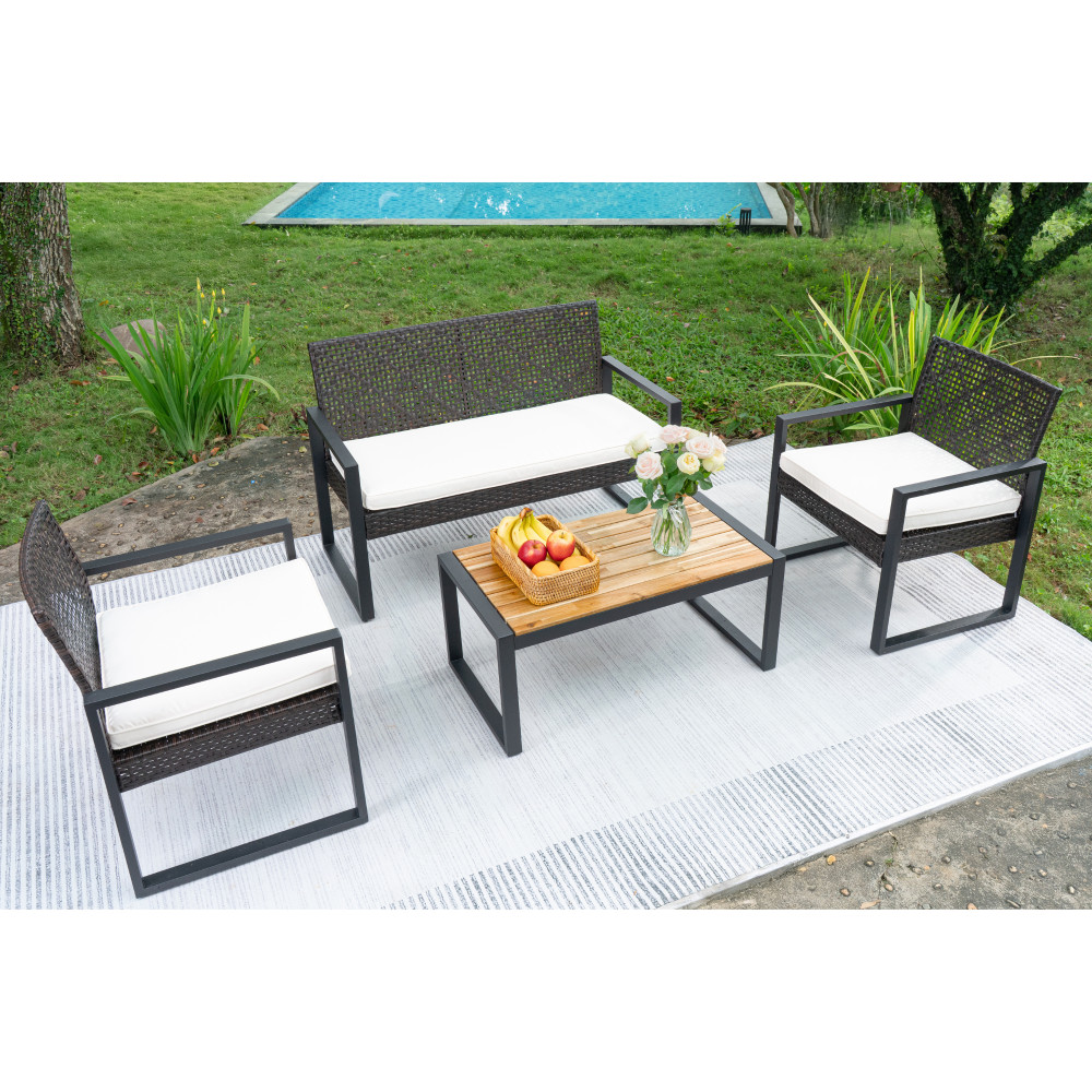 4 Piece Patio Conversation Set Outdoor Furniture Balcony Porch Garden Backyard