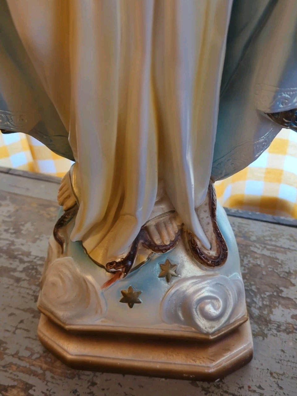 Beautiful Older Plaster Chalkware Statue of Mary, Our Lady of Grace, 26 1/4" T