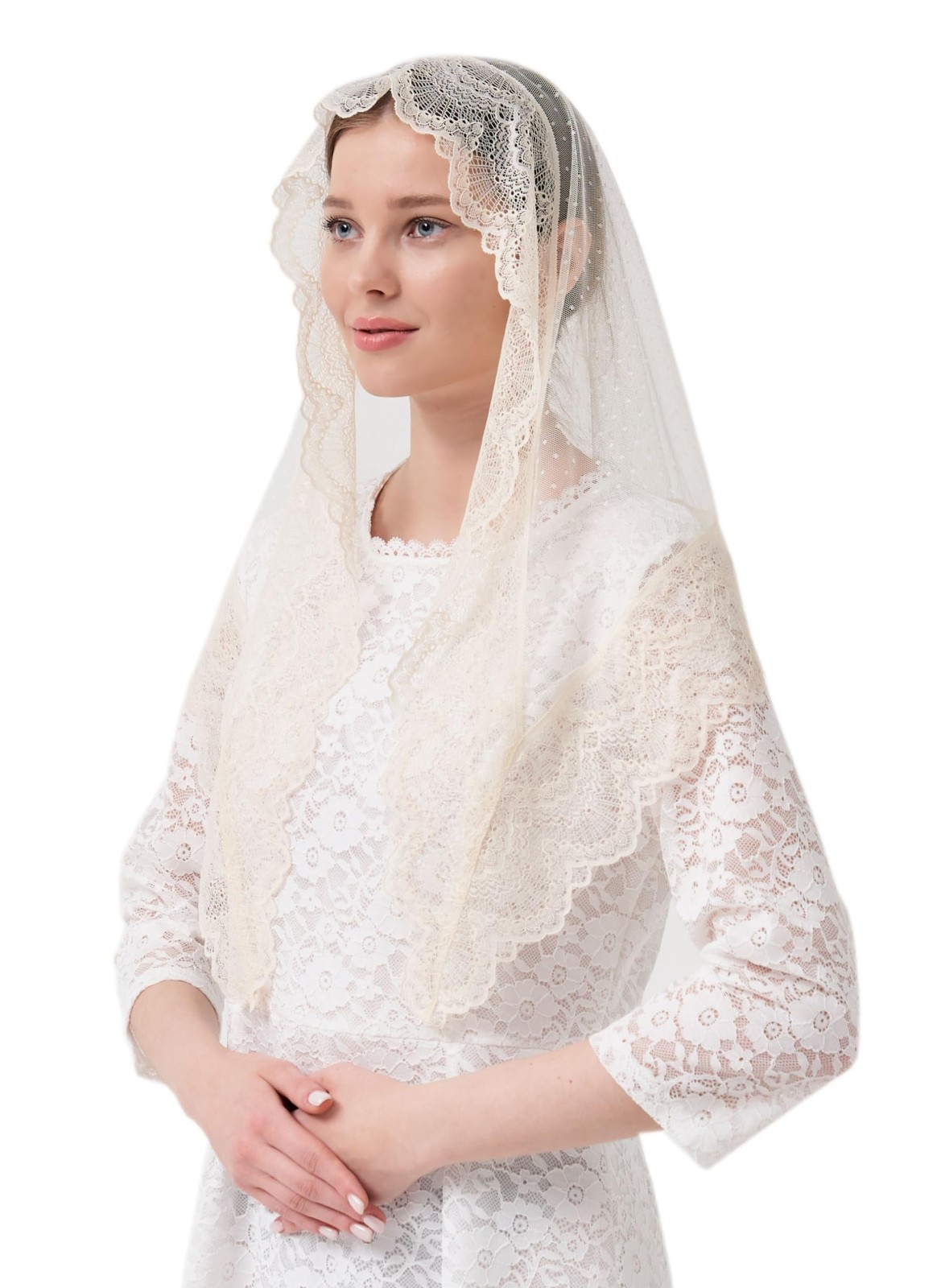 Leimandy Trinagle Chapel Veil for Catholic Mass - Lace One Size, Beige