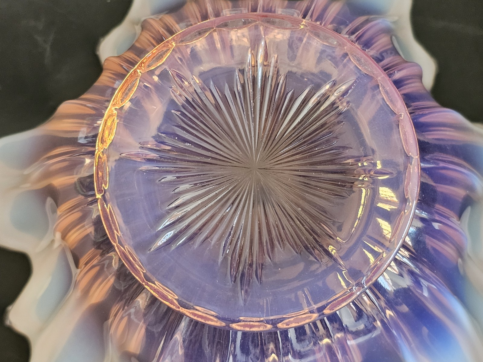 Beautiful Free Form Fostoria Heirloom Pink/Peach and White Opalescent Bowl