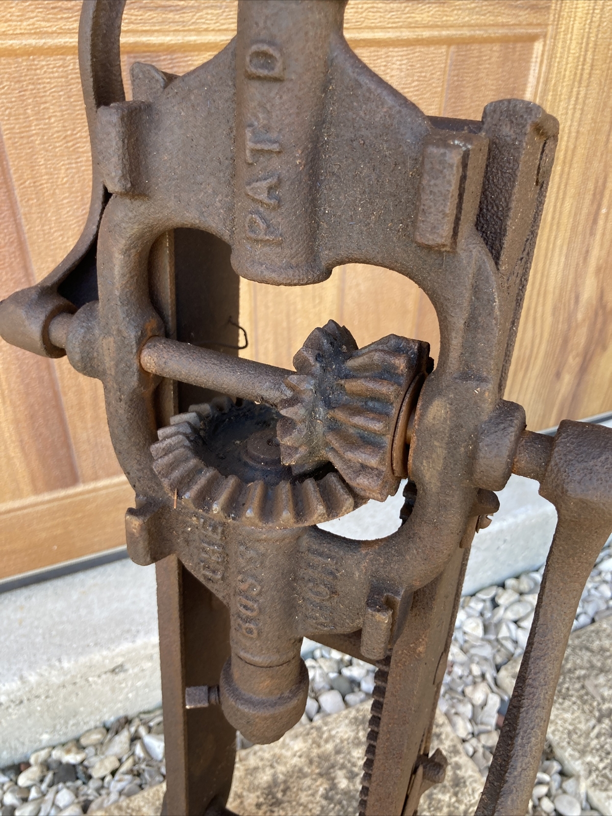 Antique Buckeye Boss Barn Beam Auger Drill Wood Cast Iron Anderson Indiana