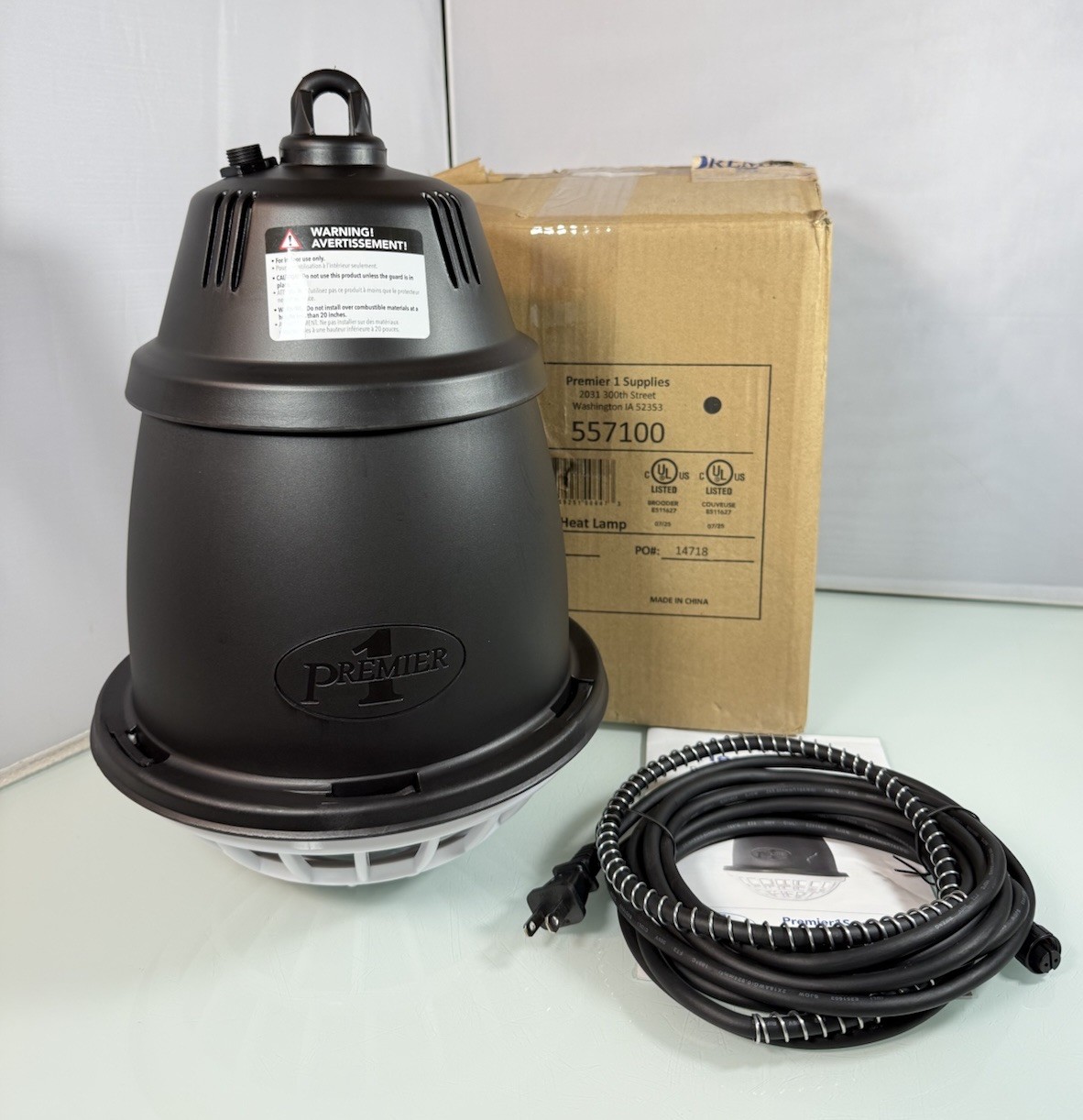 Premier 1 Prima Heat Lamp Model 557100 For Farm Livestock Animals, Black - NEW