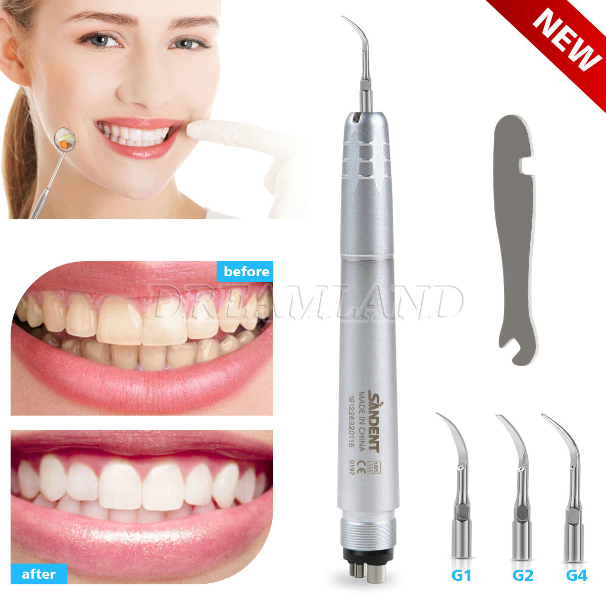 USA Dental Ultrasonic Air Perio Scaler Handpiece Hygienist 2 4 Holes with 3 Tips