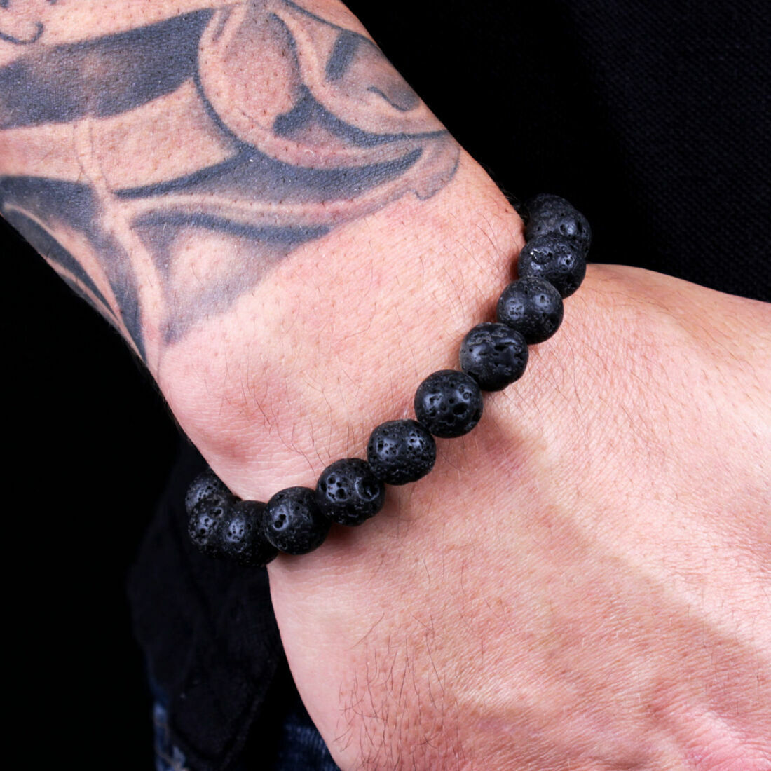 2PCS Men Bracelet Classic Lava Rock Tiger Eye Gem Stone Beaded Healing Boyfriend