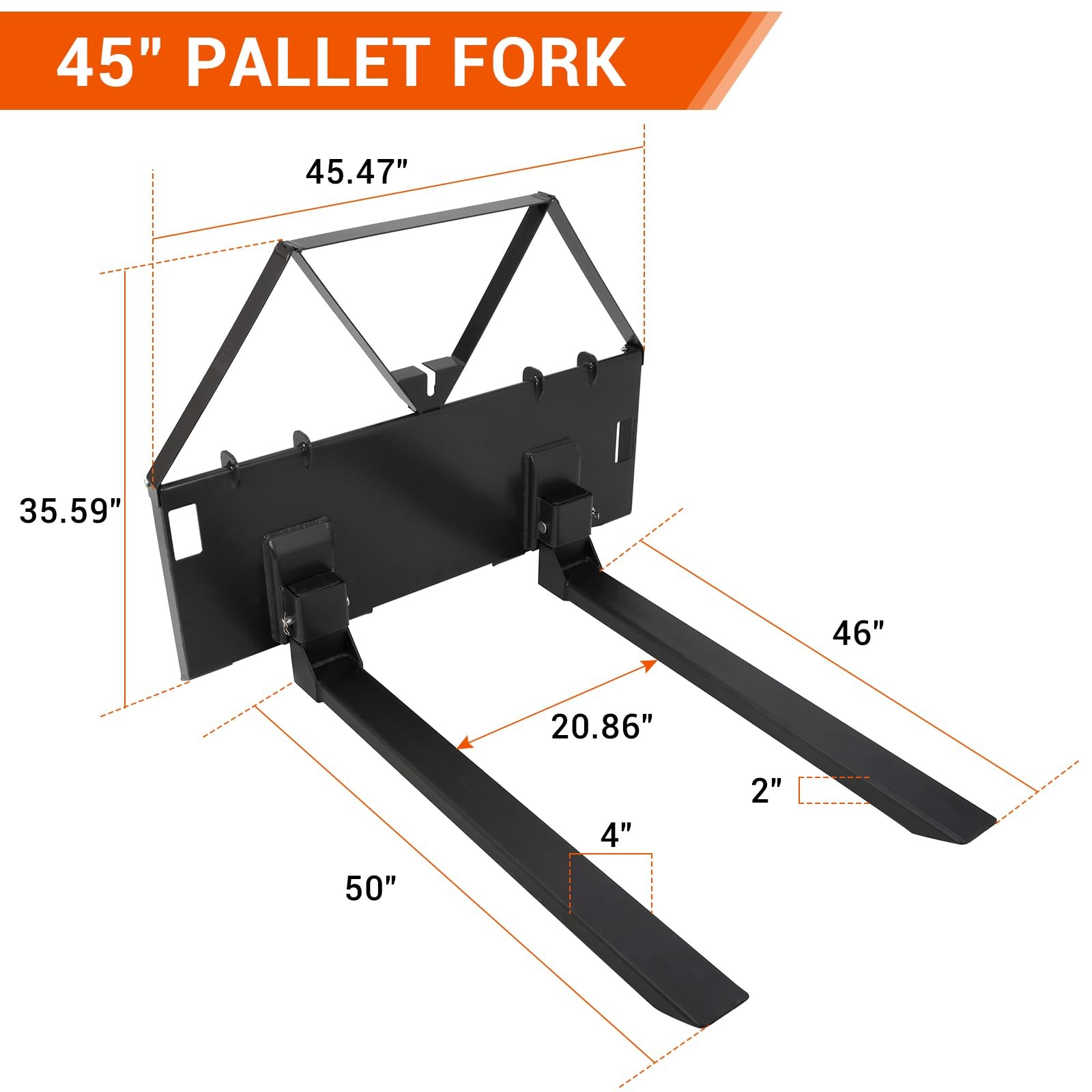 45" Skid Steer Pallet Forks, 3200LB Capacity, Quick Attach for Tractors & Loader