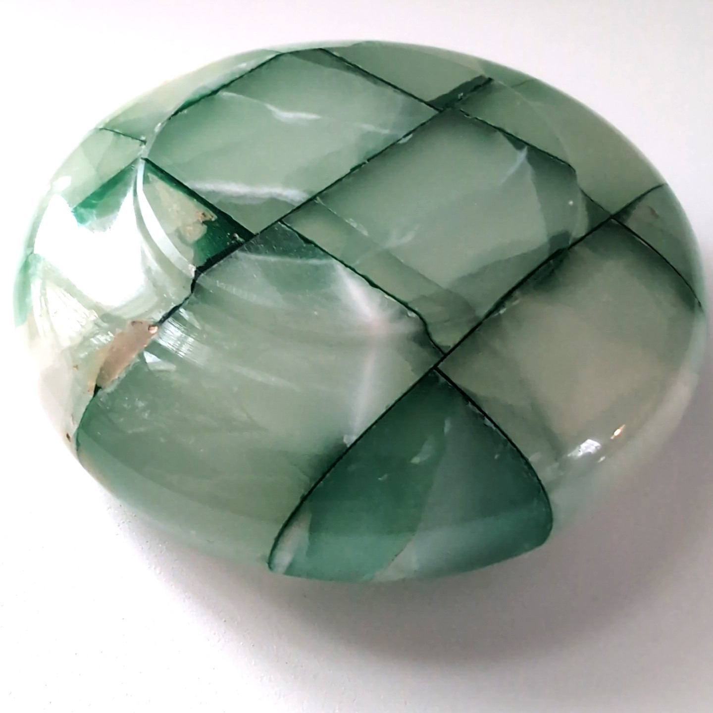 Vintage Carved Green Onyx Stone Ashtray MCM Heavy Trinket Made Italy Checkered