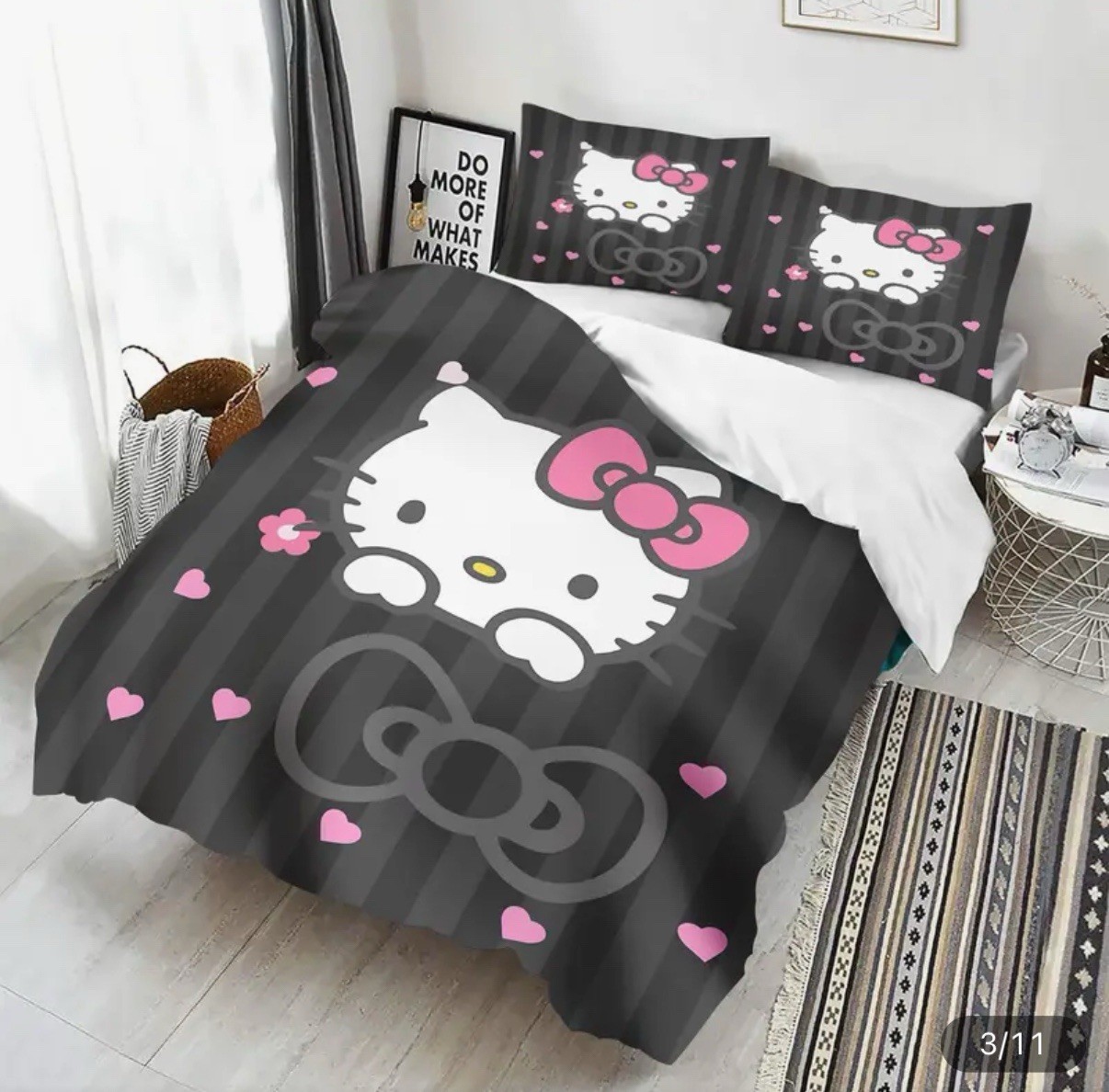 Hello Kitty Bedding Set Black Sanrio Kawaii New Single Duvet Cover Pillowcases