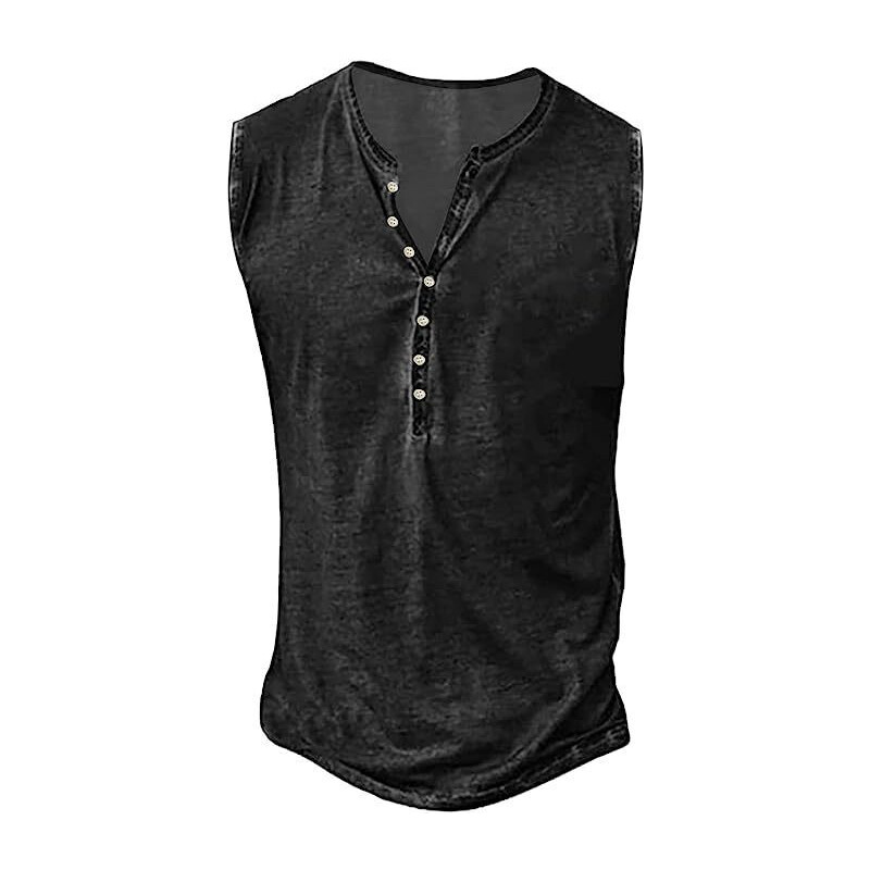 Mens Button Vest Tank Top Workout Casual Muscle Tee T-Shirt Sleeveless Gym Sport