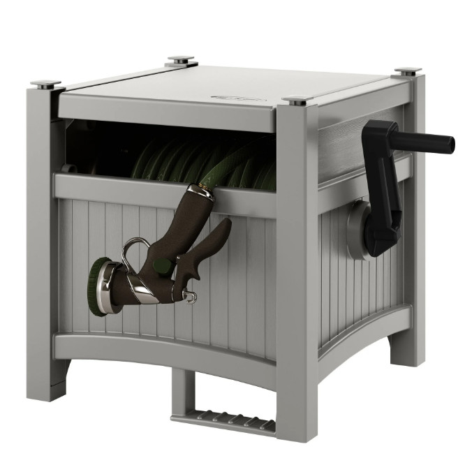 100 ft. Hose Hideaway Hose Reel, FreeStanding, Easy Operatio,Gray