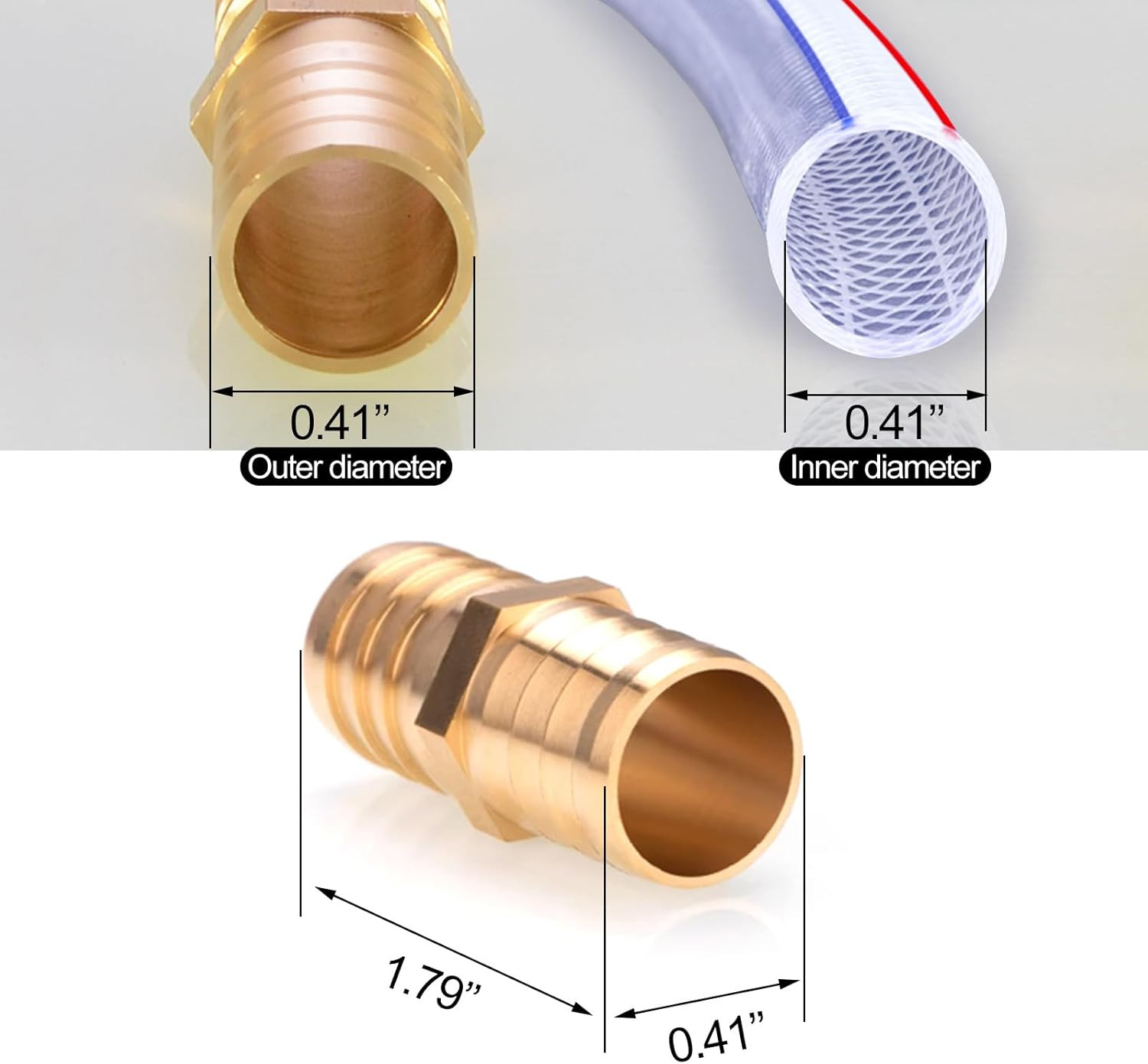 3Pcs 3/8"(10Mm) Hose Repair Kit Hose Connector Barb Splicer Mender Hose Brass Ba