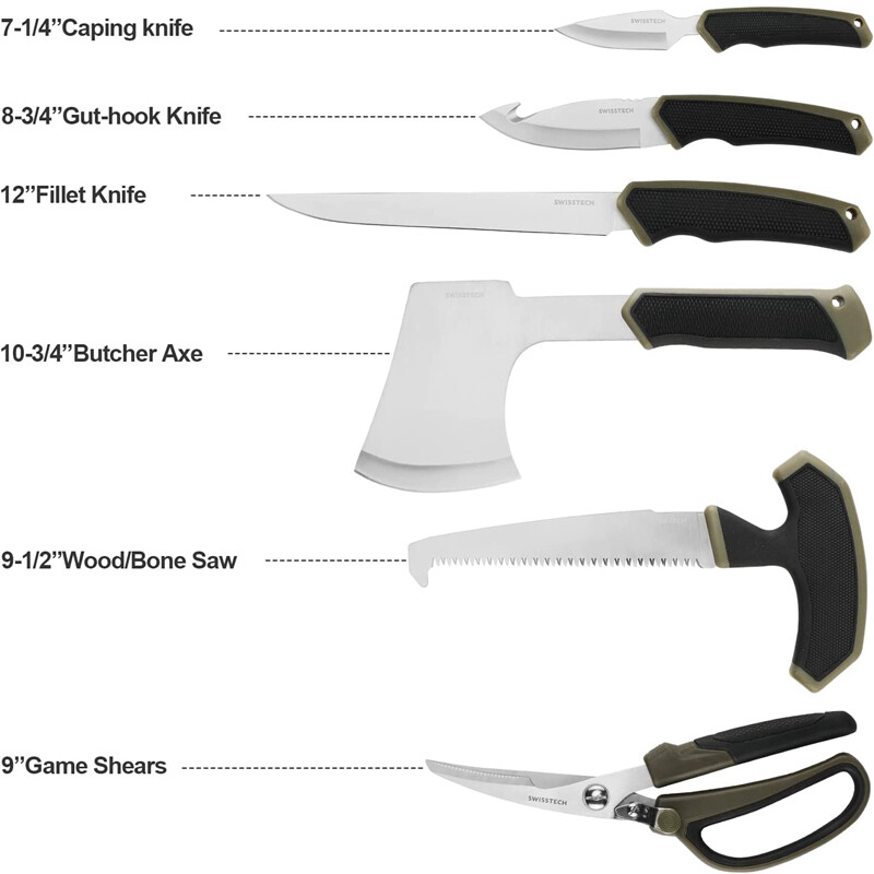 Swiss+Tech Field Dressing Kit, 10-Piece Hunting Knife Set Stainless Steel NEW