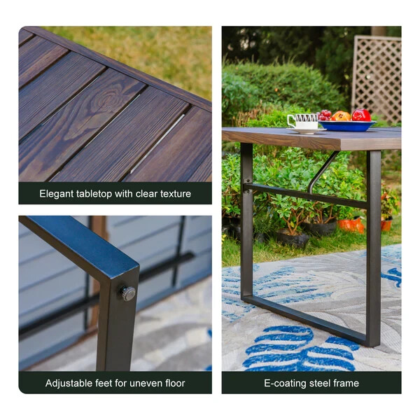 Outdoor Dining Table for 6 Person Rectangular Patio Metal Table U-shaped legs