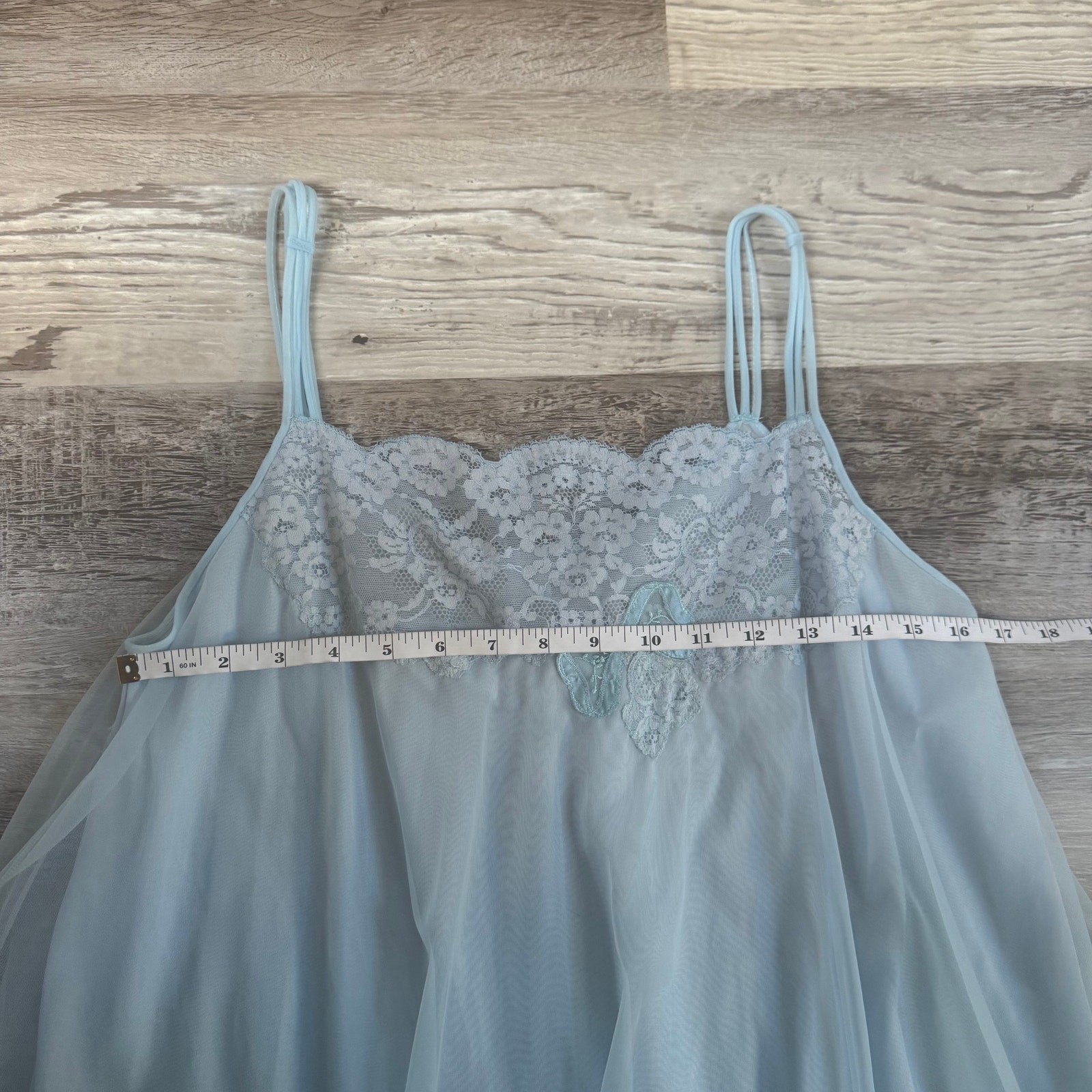 Vintage Van Raalte Blue Sheer Nylon Lace Slip Dress Nightgown 60s Small