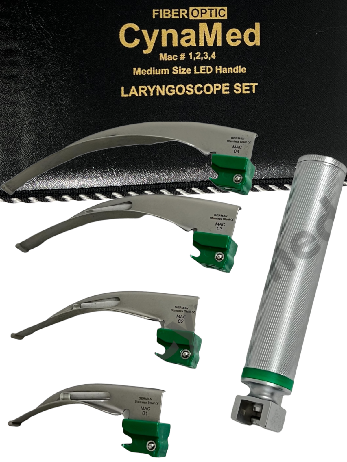 New Fiber Optic Mac Laryngoscope Set (LED Light) White Set of 5