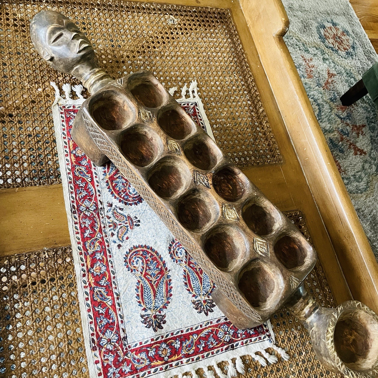 Antique Hand Carved African Woman Man Figural Mancala Game Board Tribal Art