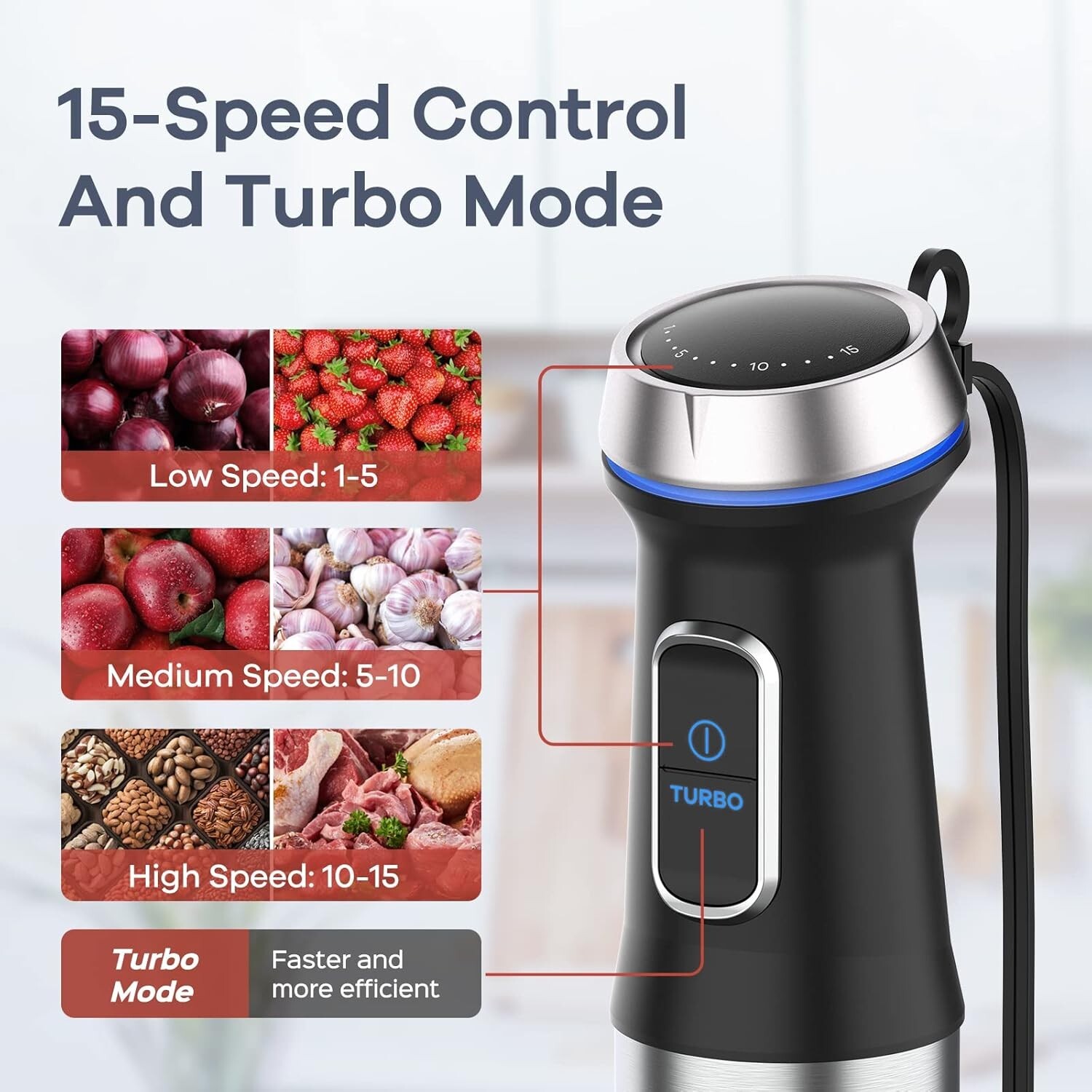 Heavy Duty Stainless Steel Immersion Blender - 8-in-1 with Turbo Boost Function