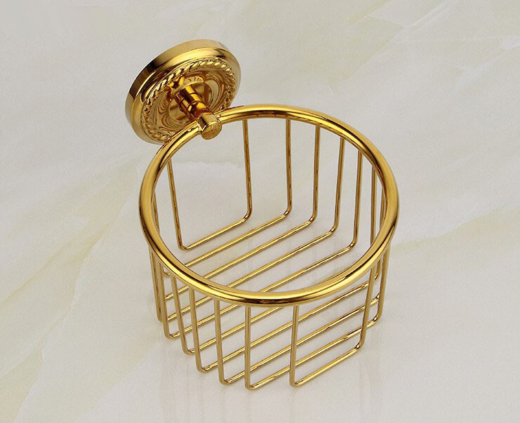 Bathroom Accessories Gold Color Brass Toilet Paper Roll Basket Holder 2ba609