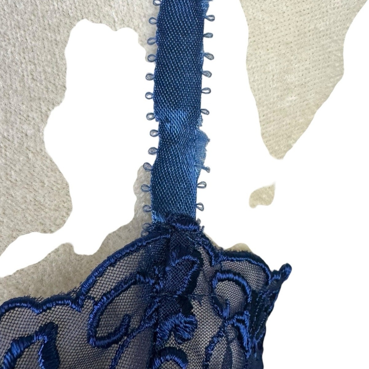 Victorias Secret M Blue Sheer Floral Embroidered Ribbon Trim Lacy Lingerie Top