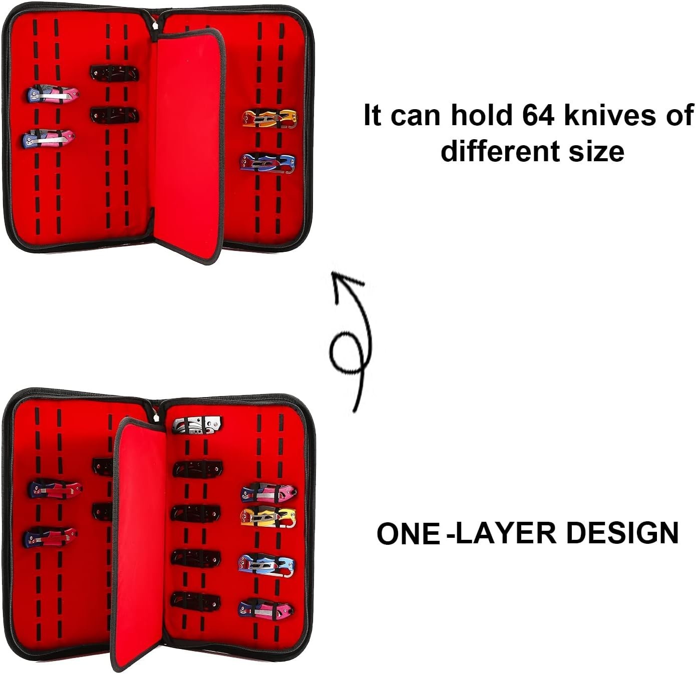 Knife Case Display Case Knife Storage 40 Slots Folding Holder Organizer Red