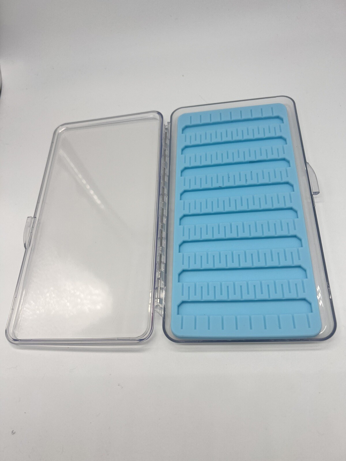 Large Thin Fly Box Silicone Slits, Clear Lid Horizontal or Vertical, Rainbow