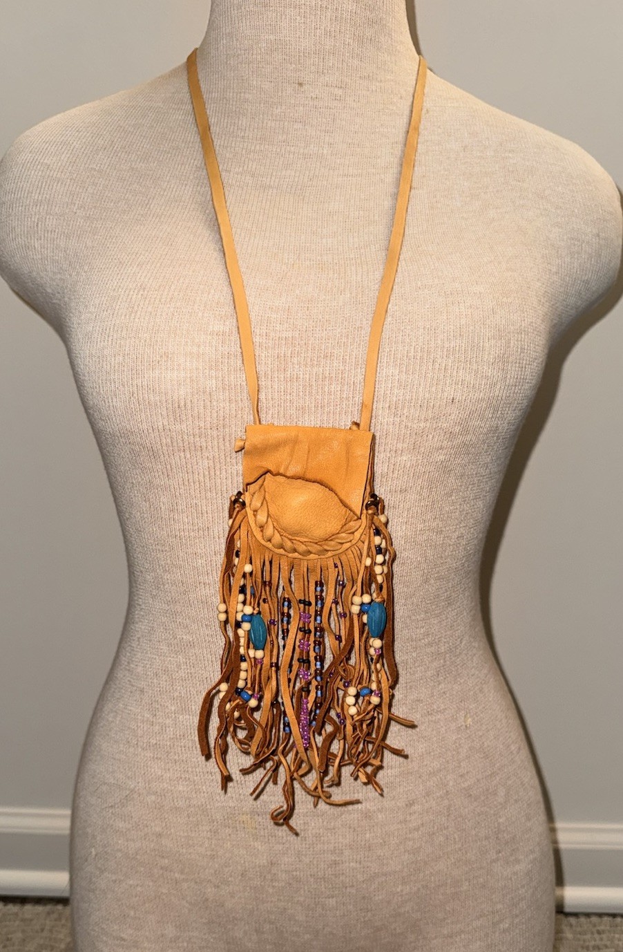 Native American Beaded Deerskin Fringed Medicine Bag