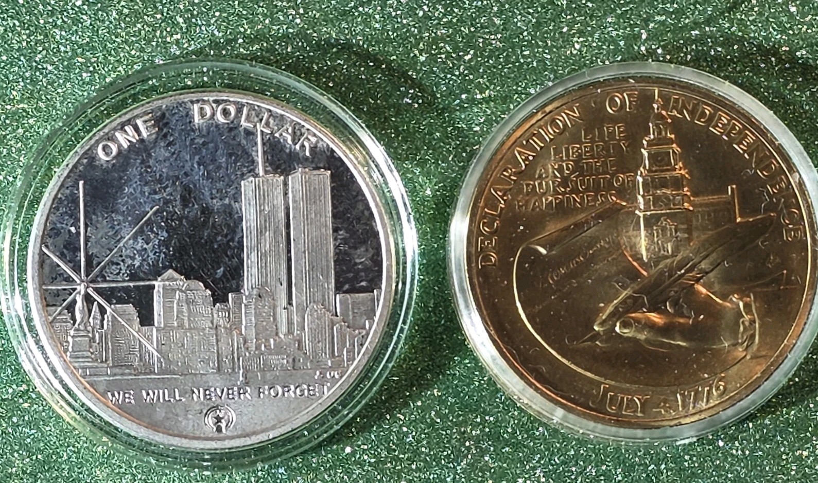 2 Twin Towers 1 Oz. Pure .999 Silver Comemoritive Mint Coins. & Thomas JEFFERSON