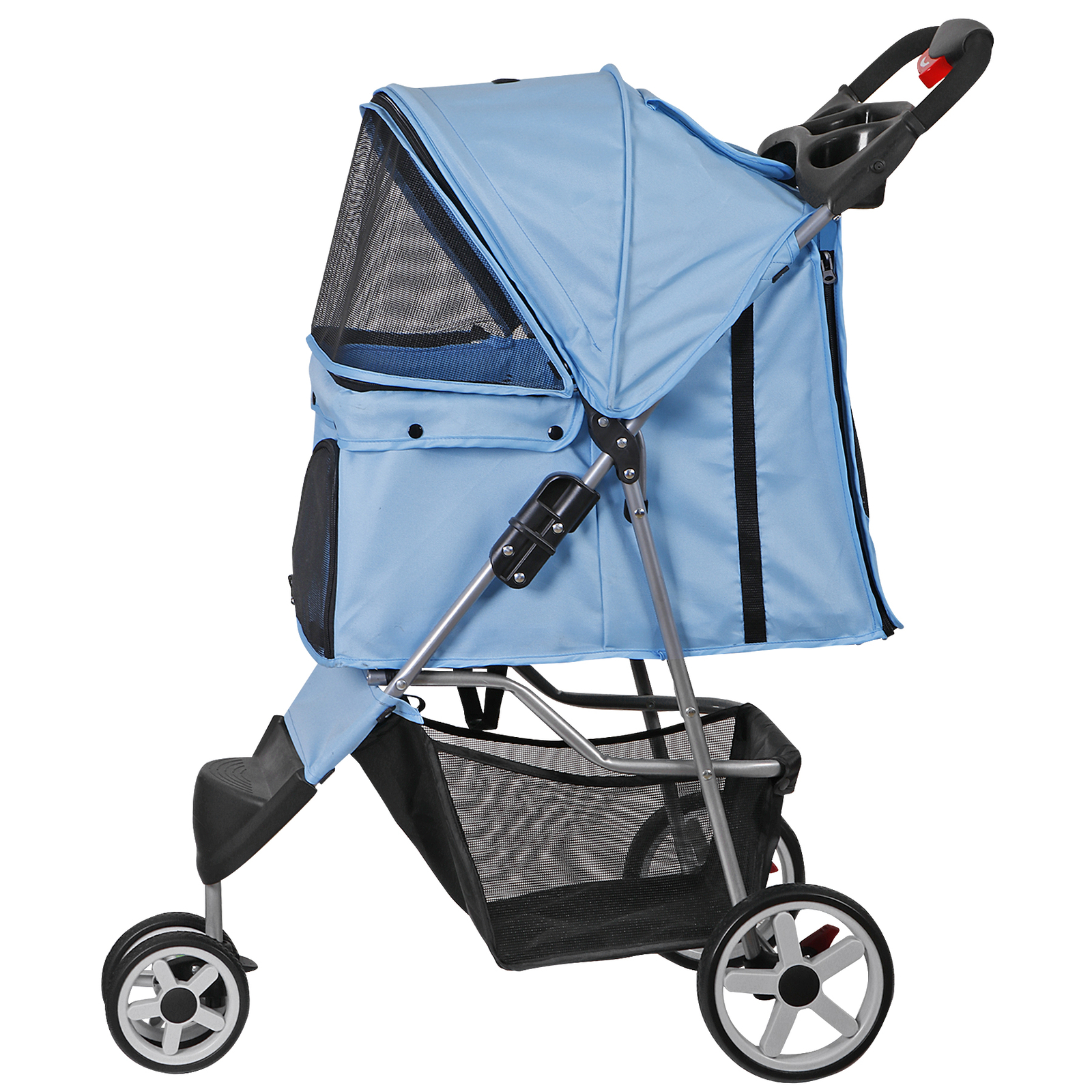Foldable Pet Stroller for Cats and Dogs 3 Wheels Carrier Cart w/Cup Holder Blue