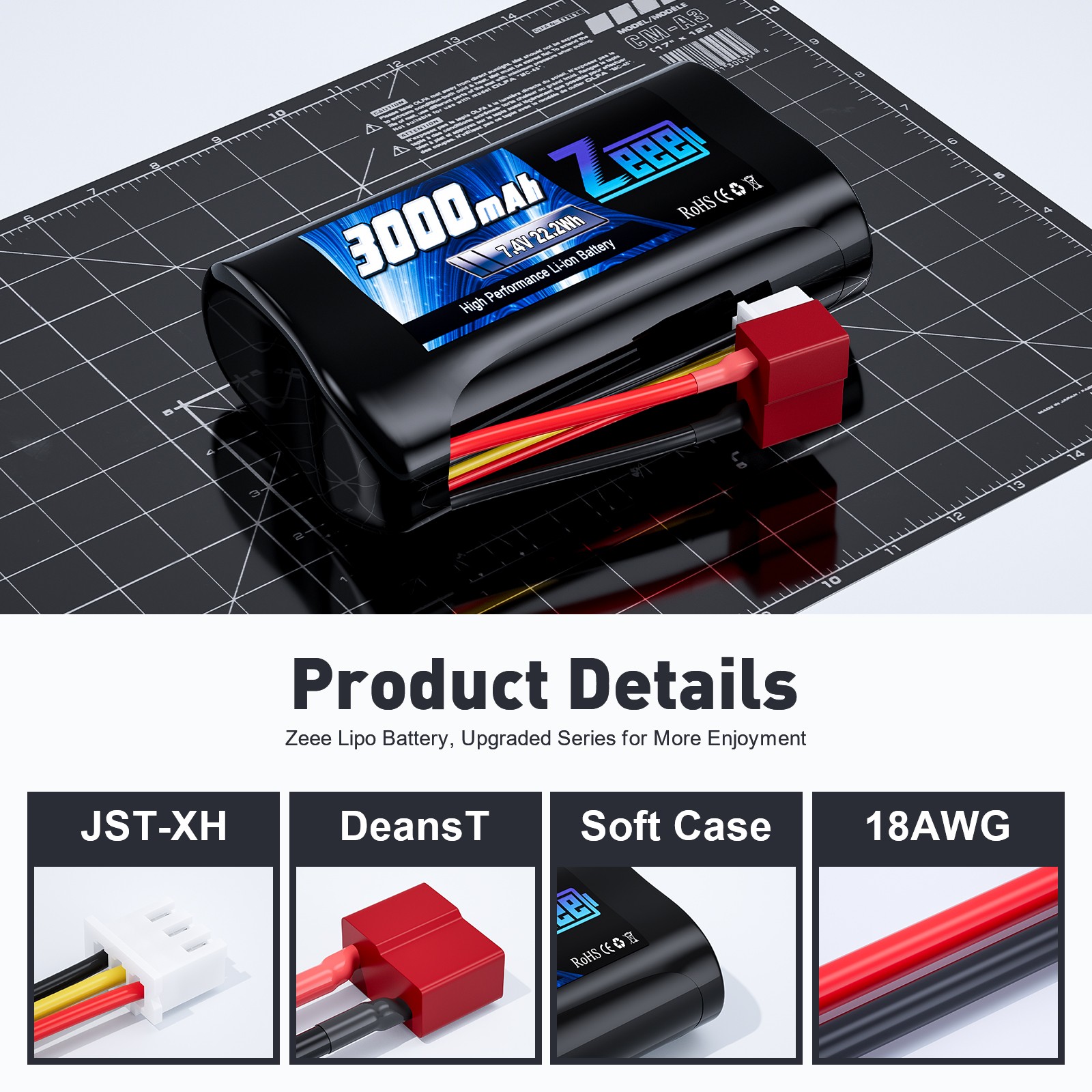 2x Zeee 7.4V 2S Li-ion Battery 3000mAh with T Connector USB Charger