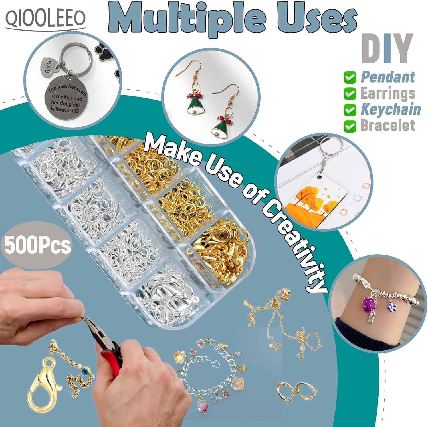 5 Sizes(1200Pcs) Open Jump Rings for Jewelry Making, Gold & Silver Non-Tarnish O