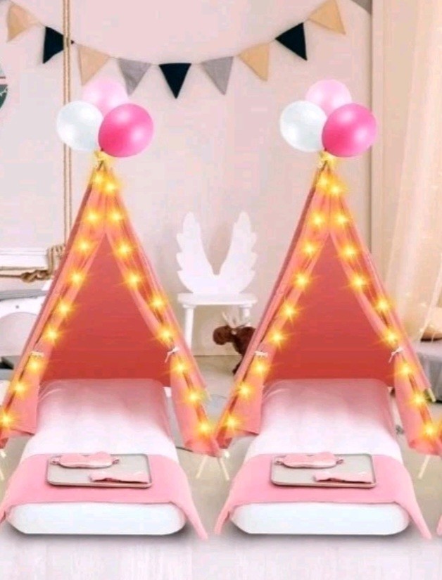 🏕️ ⭐ Windyun 2-Pack Kids Teepee Tent Sleepover Party Set – Pink