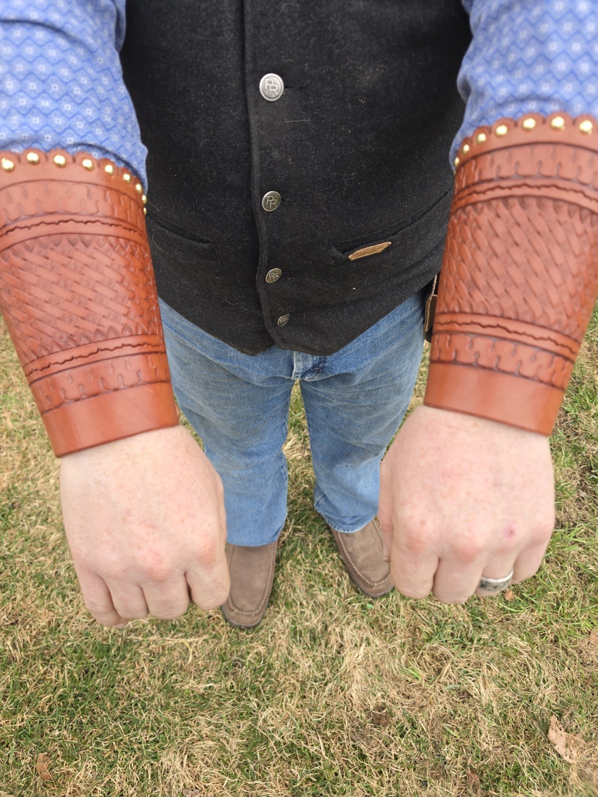Leather Cowboy Old West Ranching Wrist Cuffs Hand Made In The USA.