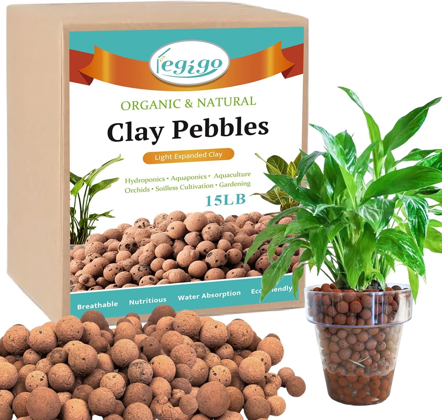 15 LB Organic Leca Clay Pebbles for Plants, 4mm-16mm 100% Natural Leca Balls
