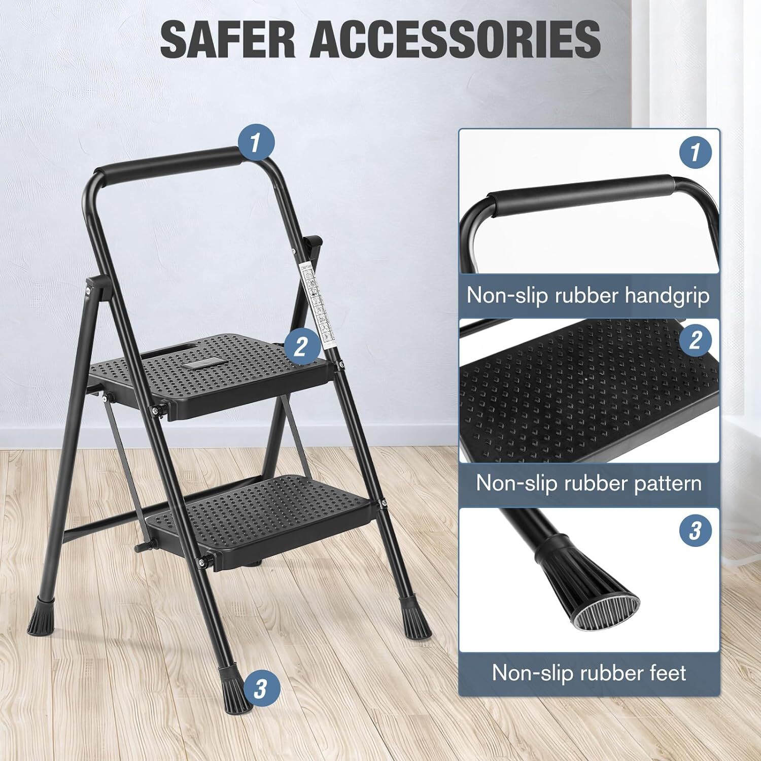 Portable 2 Step Folding Ladder Step Stool - Anti-Slip Pedal - 800 lbs Capacity